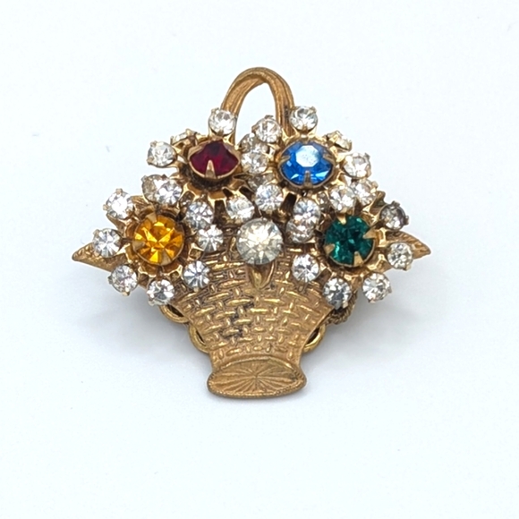 Miriam Haskell Jewelry - Miriam Haskell Vintage Rhinestone Flower Basket Brooch